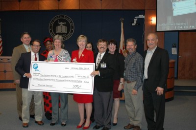The St. Lucie County School Board was presented a rebate check in the amount of nearly $680,000 The St. Lucie County School Board was presented a rebate check in the amount of nearly $680,000